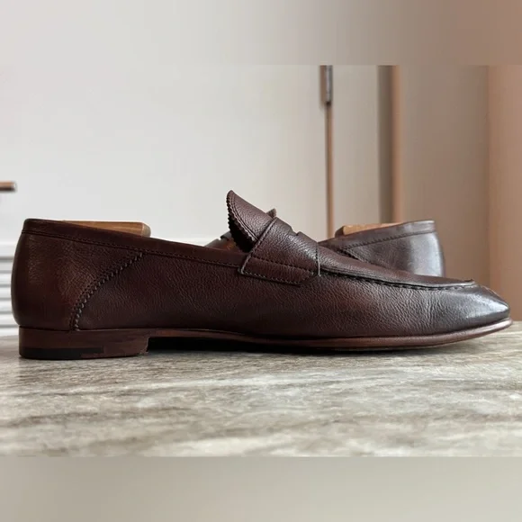 Ermenegildo Zegna Light Brown Leather Flex Loafer Shoe US 10.5 Natural Grain